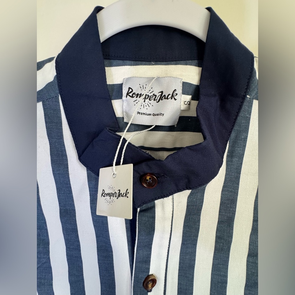 NWT Men’s RomperJack The Hampton Striped Navy and White Romper Size Small - Picture 3 of 12